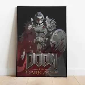 Gaming Poster, Doom_ The Dark Ages Wall Art & Home Decor, Action-Packed First-Person Shooter Video Game Poster Gift, Man Cave Decor