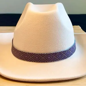 Loomed Seed Bead Lavender and Brown Diamond Outline Hatband with Checkered Endings