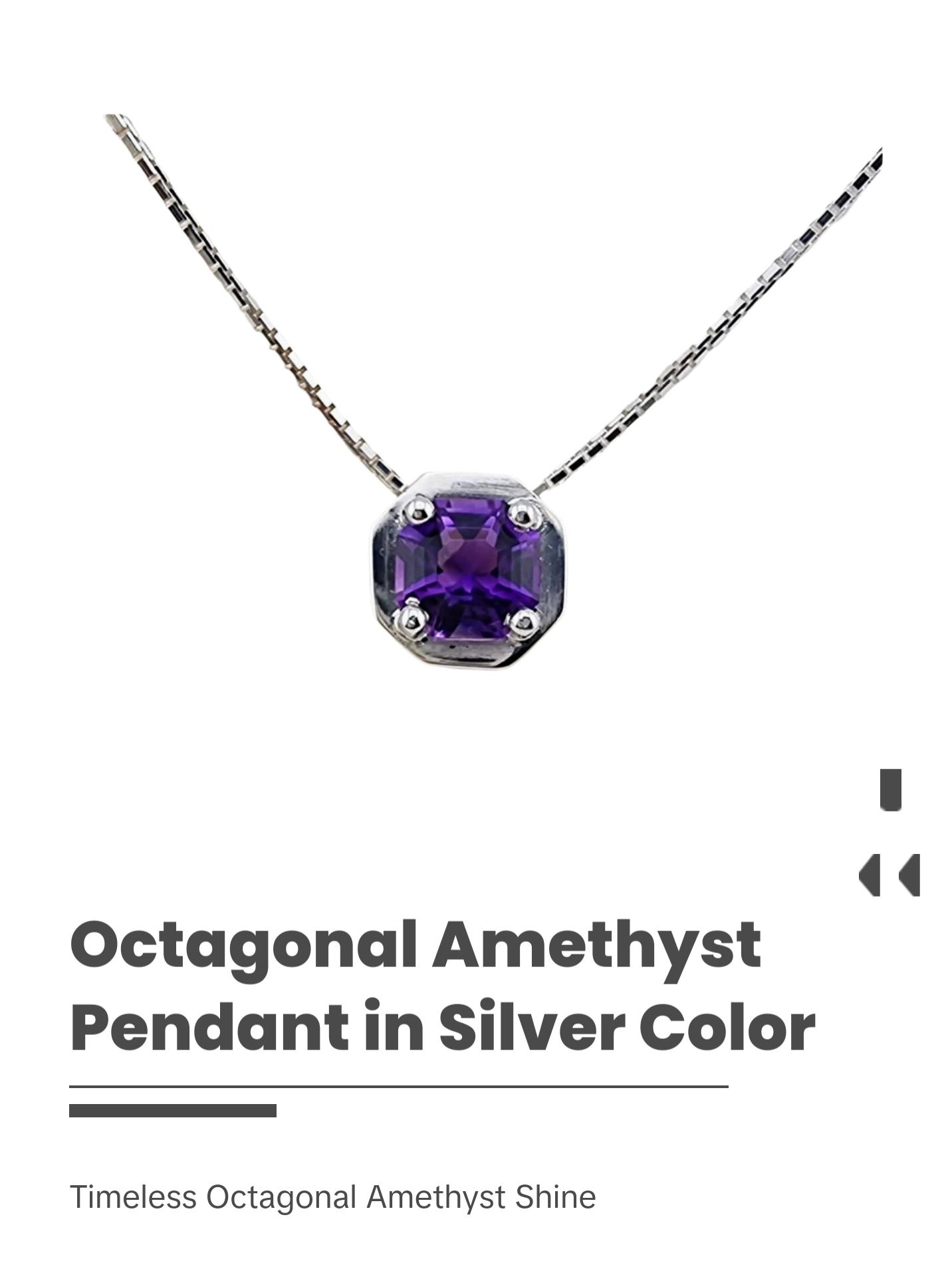 Octagonal Amethyst Pendant Necklace in Sterling Silver