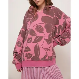 Women Preppy Embroidered Hoodie Y2K Cute Graphic Oversized Sweatshirts Floral Long Sleeve Going Out Pullover Top