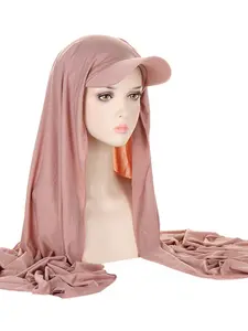 New Hat Brim Plain Color Women's Scarf Cap, Middle East Versatile Knit Headscarf, Elegant Fitted Muslim Hijab, All Seasons, Half Hijab