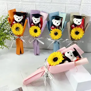Cartoon Dr. Bear Bouquet Gift for Graduation Season Handmade Sunflower Soap Bouquet Graduation Ceremony Foam Bear Creative Gift