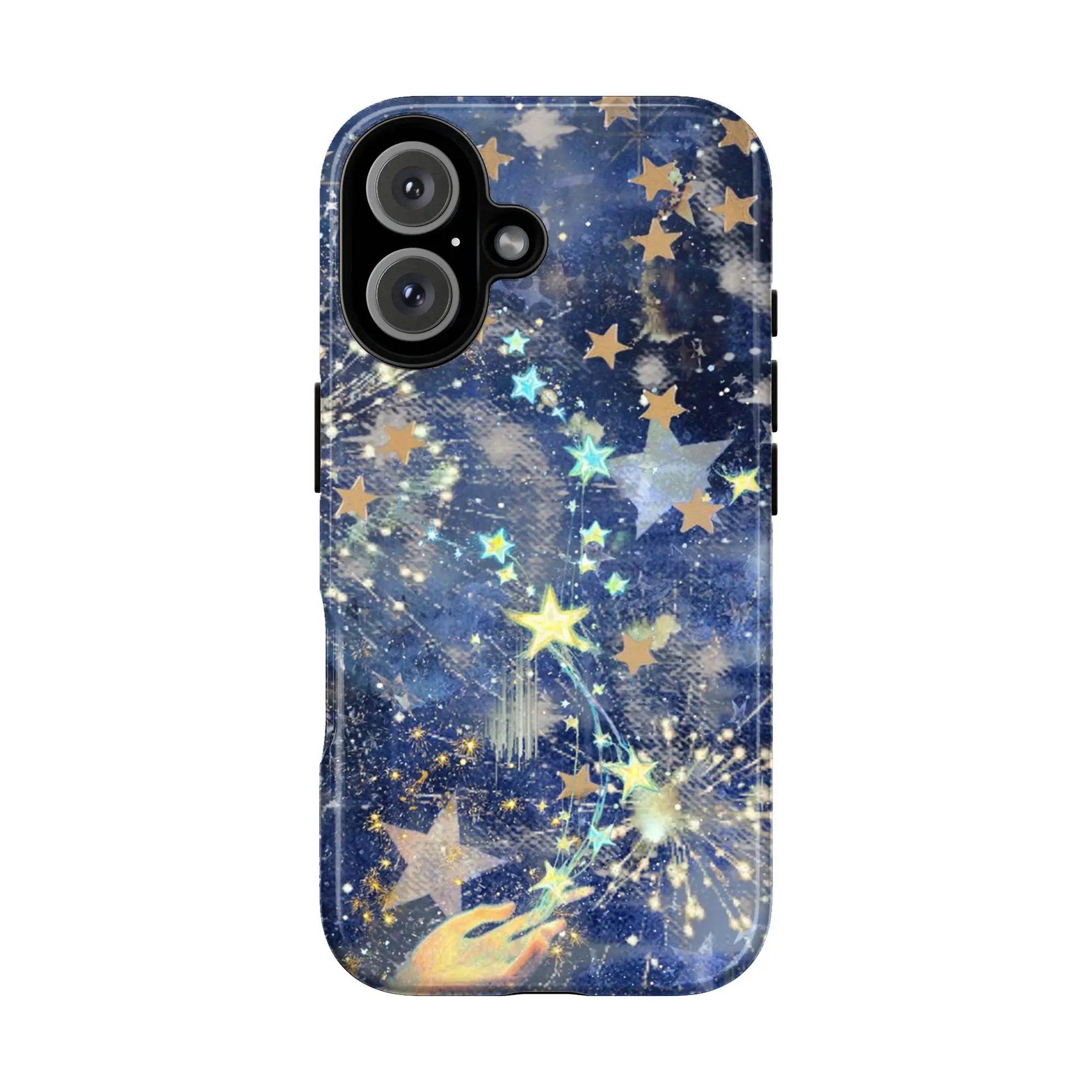 Magical Starry Night Phone Case | Blue Galaxy with Golden Shooting Stars & Sparkle Light Design | Compatible with iPhone 16, 15, 14, 13, 12, 11, X, SE & Samsung Galaxy S21 to S24 | Enchanting Protective Cover Gift for Dreamers