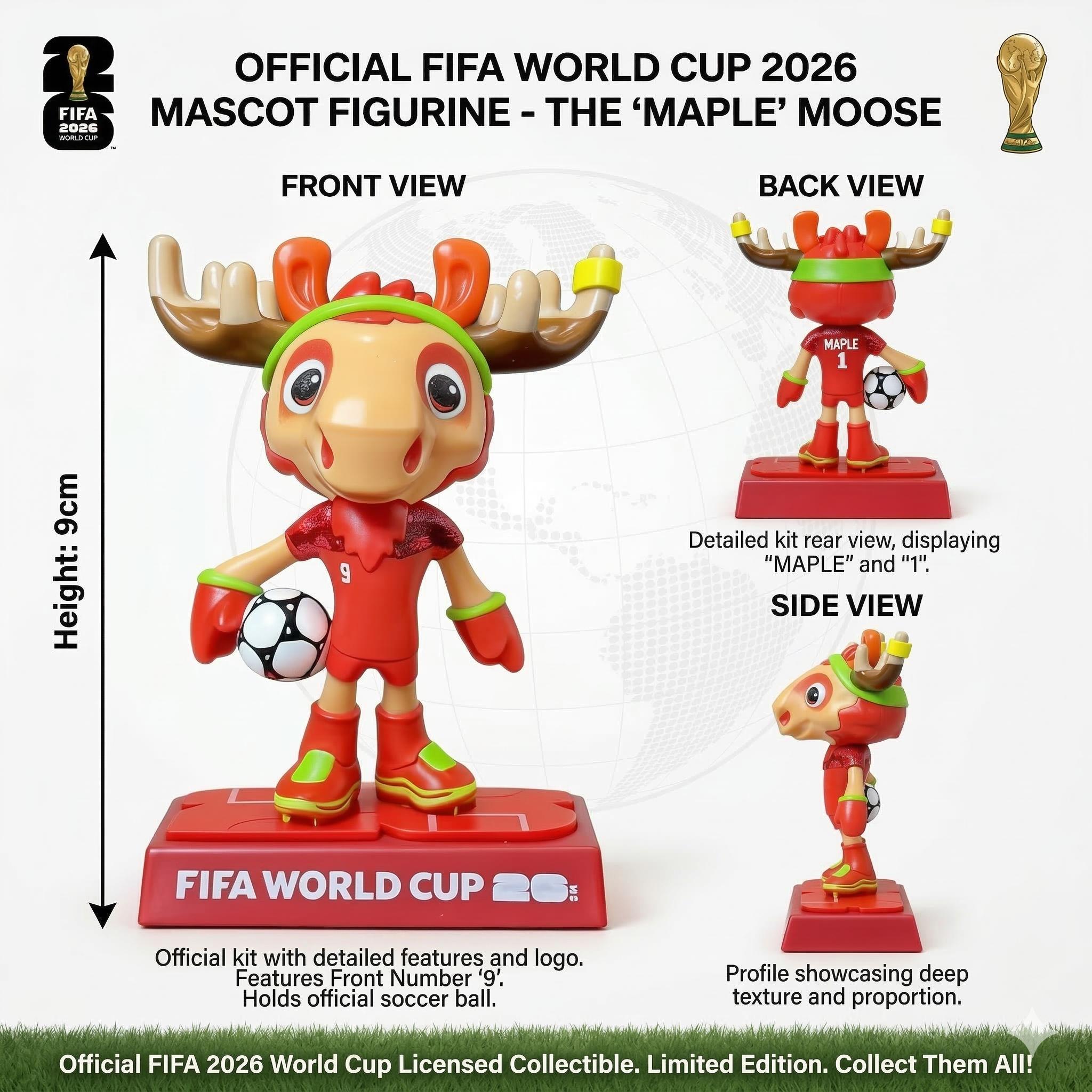 FIFA 2026 World Cup Mascot Figurine Set - Limited Edition Collectible Figurines Featuring Eagle Clutch, Moose Maple, and Jaguar Zavu - High-Clarity Display Case & Exclusive "26" Pitch Base