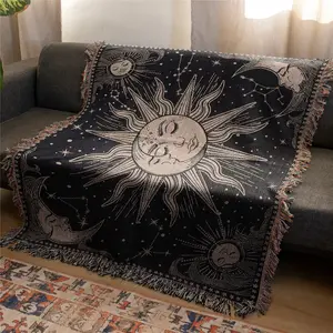 Black And White Day And Night Pattern Bohemian Yarn Jacquard Woven Blanket with Tassel, Throw Blanket, Boho Style Blanket, Thick Soft Washable Blanket, Used for Home Decor Sofa Chair Bed Tapestry Tablecloth Floor Garden Picnic Outdoor Camping