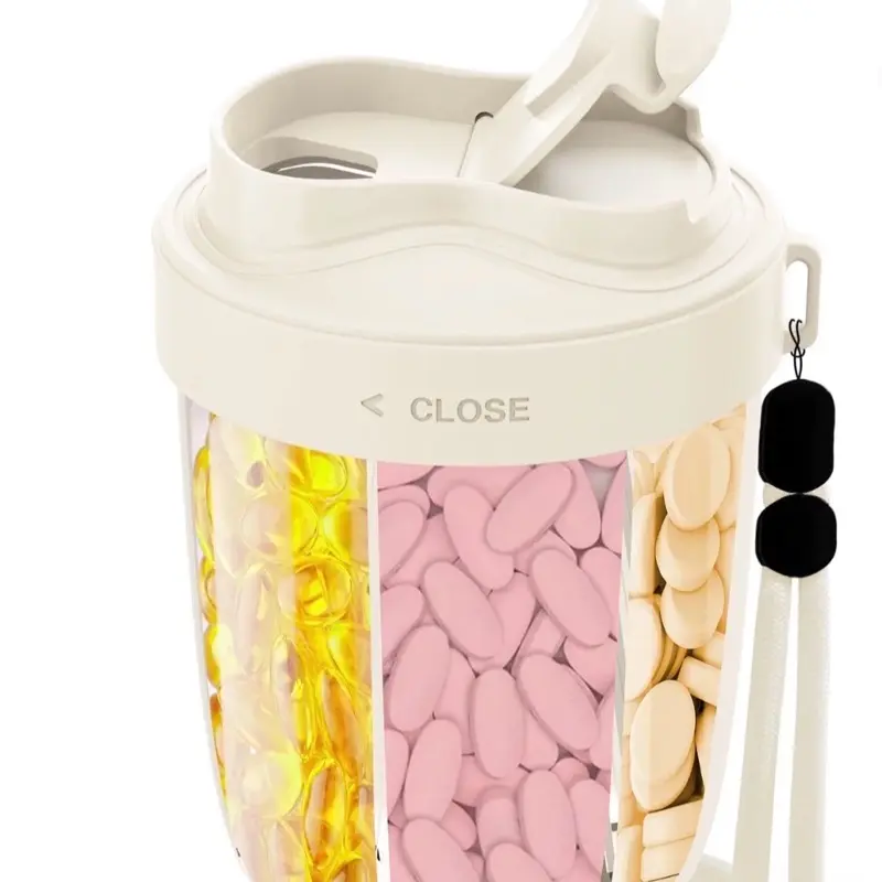 Pill Organizer with 7 Large Compartment - Portable Vitamin & Supplement Storage Box with Lid & Carry Handle & 20 Sticky Labels for Travel & Home & Office. Home Storage Hack, Compact Pill Box, Medicine Organizer, Christmas / Festive Gifts