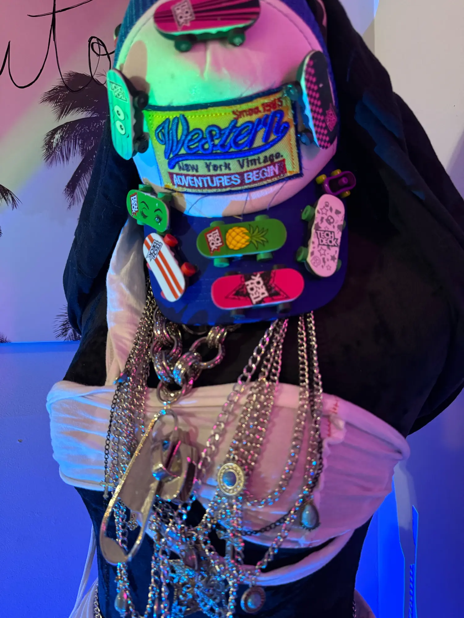 Skateboard Hat Gender Neutral with Unique Decorative Elements and Colorful Design