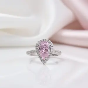 3.0ct Halo Pear Cut Diamond Option Pink Sapphire Engagement Ring
