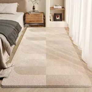 1pc Minimalist Earth-tone Plush Carpet Modern Minimalist Bedroom Bedside Wavy Pattern Rug Wabi-sabi Style Living Room Washable Carpet in Front of The Sofa Home Fluffy Soft Non-slip Floor Mat Machine Washable Rugs