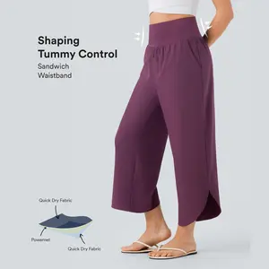 High Waisted Tummy Control Pocket Hem Quick Dry Pants