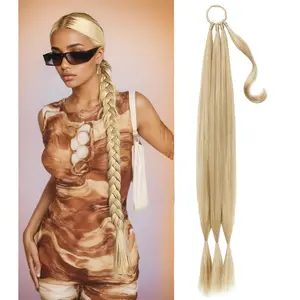 TwiceBeauty  Long Braided Ponytail Extension with Hair Tie 32inch Fluffy Wrap Around DIY Hairpiece Heat Resistant Synthetic Natural Soft & Lightweight Hair Piece for Weddings Parties and Festivals