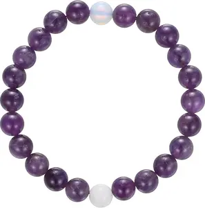 MINDDHA 8mm Gemstone Beaded Bracelet, Balance with Synthetic Opalite & Howlite Turquoise Birthstone Handmade Healing Power Crystal Beads Elastic Stretch 8mm with Gift Box Unisex