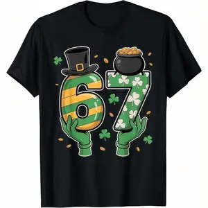 Trifolium Six Seven Meme 67 St Patrick's Day Shamrocks Kids T-Shirt Cotton Cartoon Round Neck Summer Top for Children