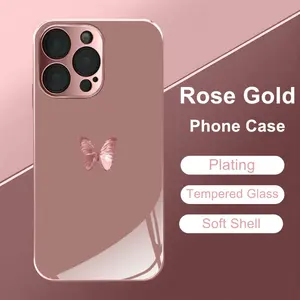 Minimalist Rose Gold Butterfly Phone Case 🦋 Cute Simple Aesthetic Cover | Glossy Luxury Gift for iPhone/Galaxy --975