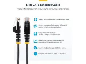 StarTech 30ft Black Slim CAT6 Ethernet Cable Model N6PAT30BLKS