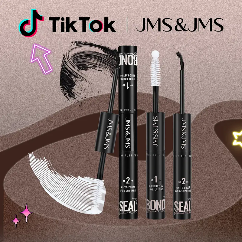 JMS&JMS 2-in-1 Eyelash Bond & Seal Cosmetic Lash Glue for Adults, Stronghold Formula, Waterproof, Quick-Drying, Easy-Apply, Easy-Remove, Residue-Free, Latex & Formaldehyde-Free, Gentle Glam All-Day Wear