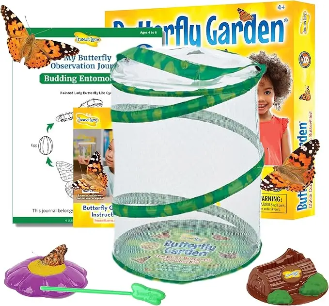 Insect Lore Butterfly Garden Kit STEM Journal & More - Includes Butterfly Habitat with Natural Elements and Storage Containers