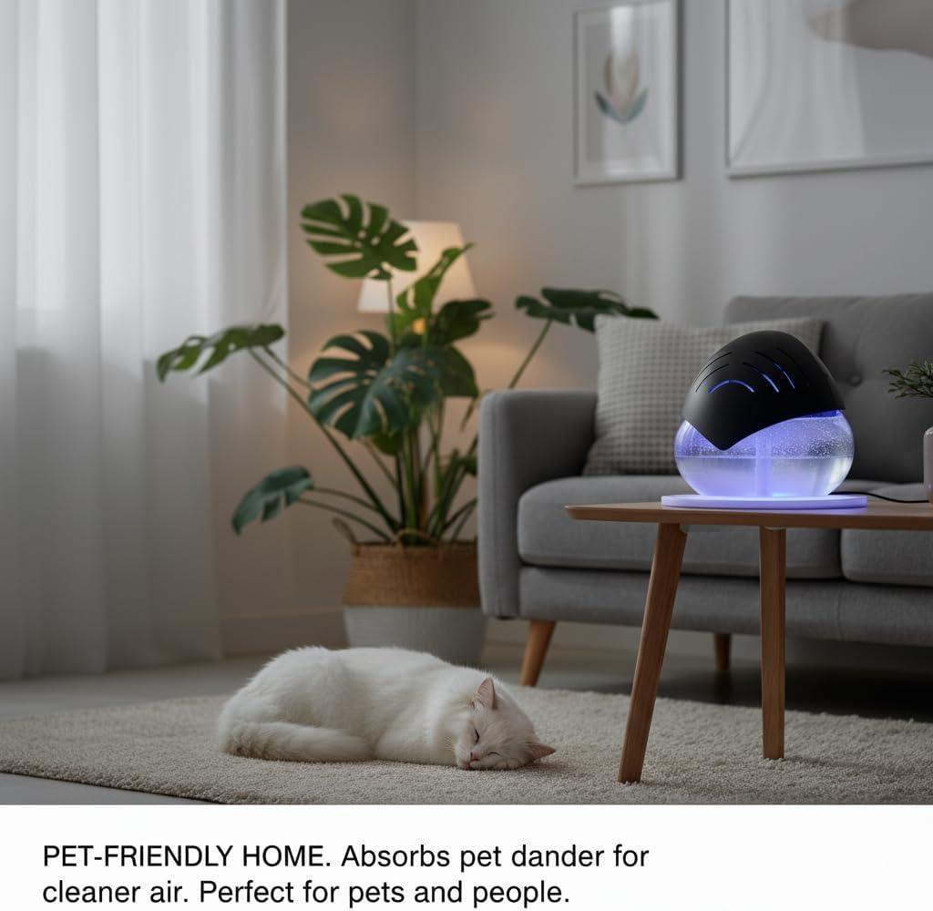Air Purifier- Water Air Revitalizer, Air Washer, Air Freshener, Room Aromatizer, Aroma and Essential Oil Diffuser with 7 Color adjustable LED Lights- For Smoke and Pets