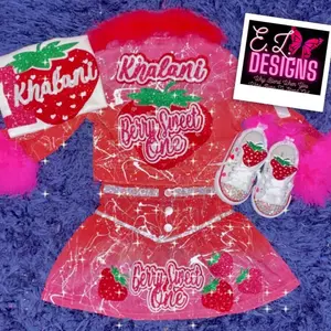 E. L. Designs Customized Denim Jacket & Skirt Set For Toddlers