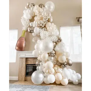 Champagne Bottle Balloon Garland Arch Kit 165Pcs Pearl White Sand Champagne Gold Clear Balloons For Birthday Wedding Baby Shower Bachelorette Anniversary Party Decorations