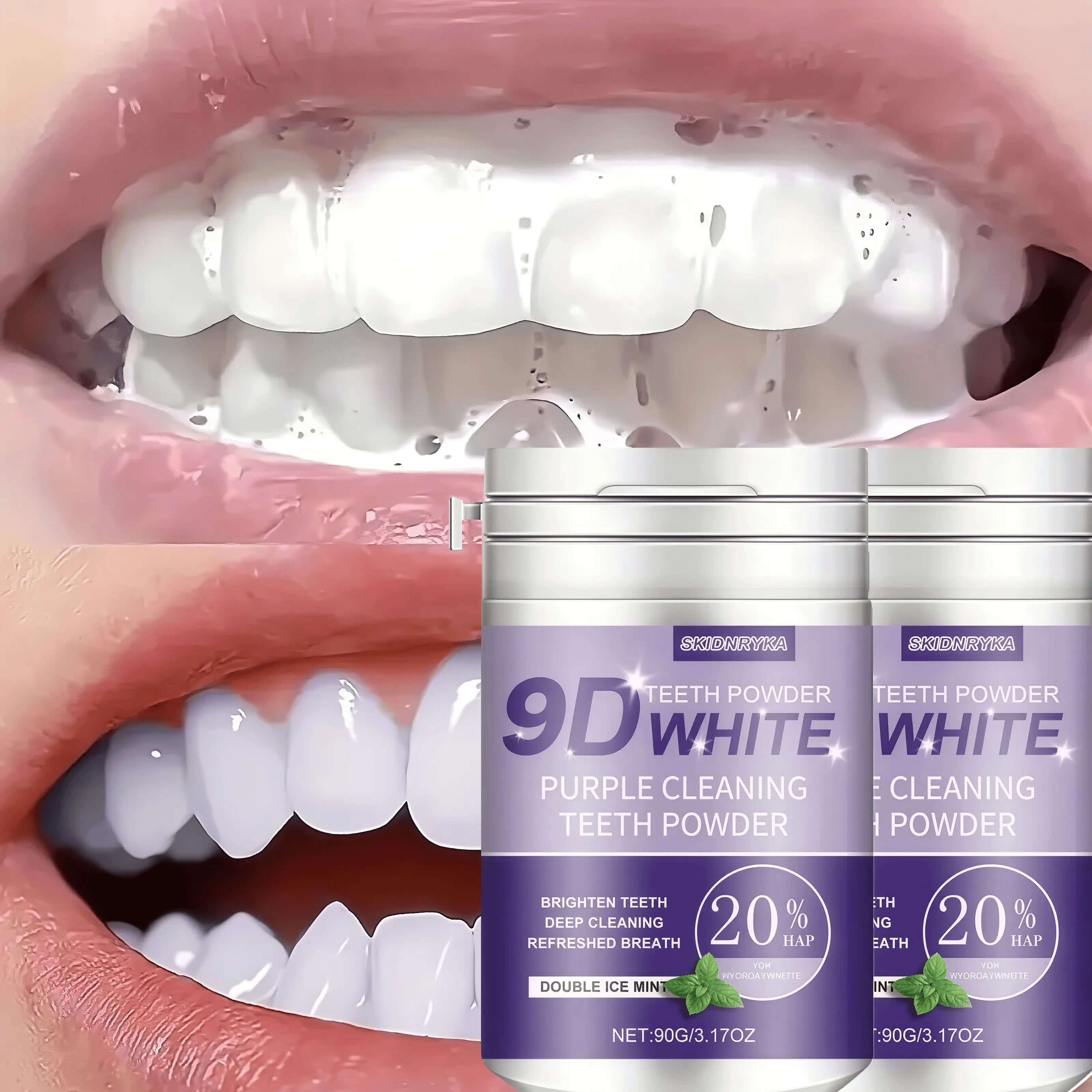 2 Pcs Hydroxyapatite Toothpaste Powder (20% 9D Content) - Powder Form, Deep Cleansing, Fresh Breath, Teeth Whitening, Sensitive Tooth Care, Portable Tube, Brush Head Compatible, Daily Oral Hygiene for Adults
