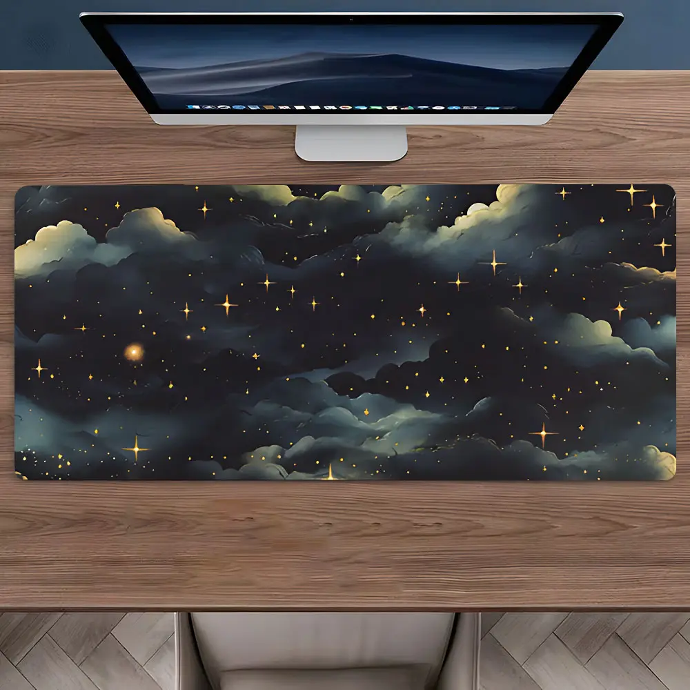 Starry Night Clouds Aesthetic Large Gaming Mouse Pad, Computer Desk Mat, Aesthetic Desktop Protection Pad,Washable Rubber Pad Non-Slip Lock Edge Multi-Size Mouse Pad Suitable For Home Office,Gift for Family and Friends,Desktop Accessories, Desk Setup