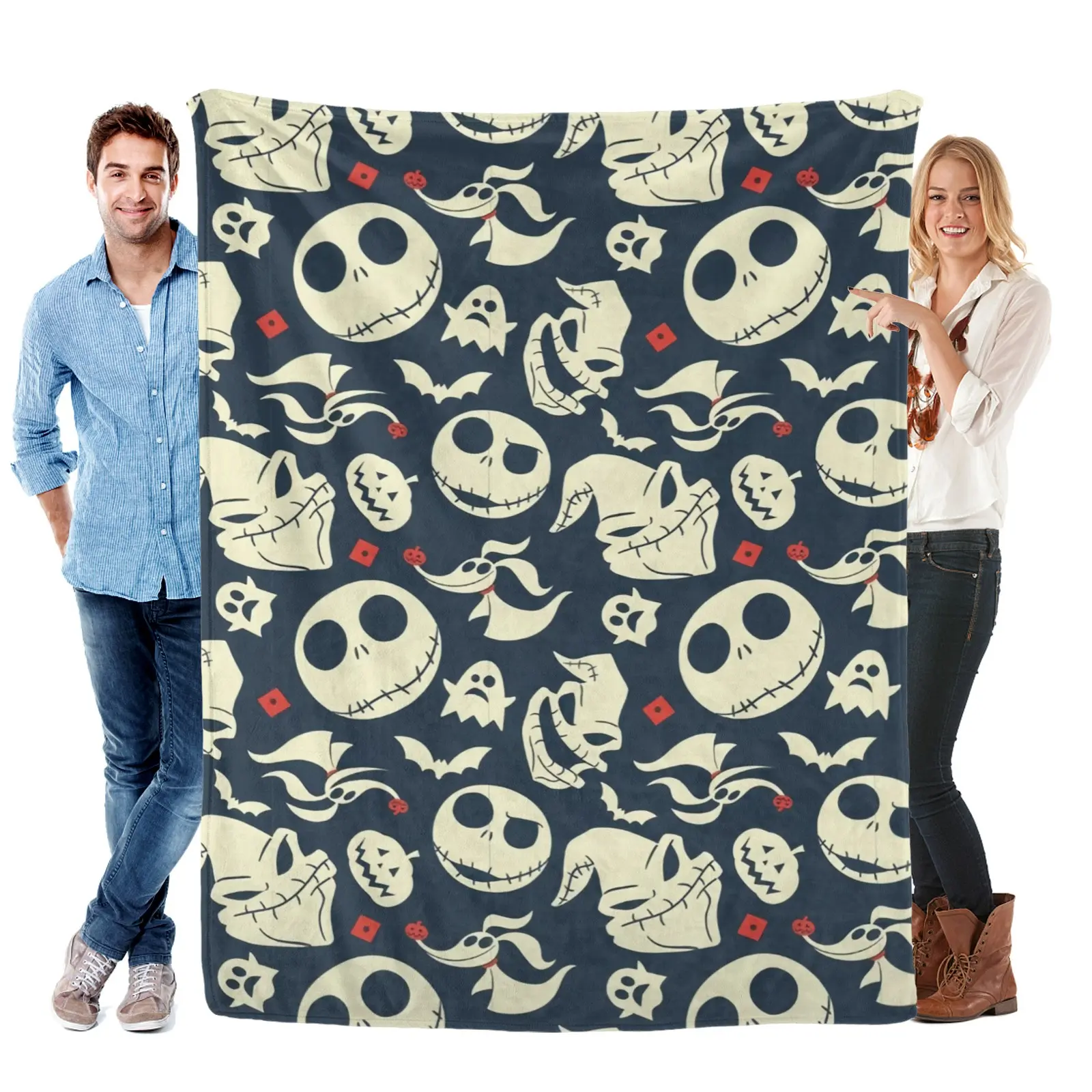DISNEY CLASSIC The Nightmare Before Christmas Jack Skellington & Zero Flannel Blanket – Spooky Halloween All Over Print, Soft Cozy Lightweight Fleece Throw for Couch, Bed, Bedroom Decor, Travel & Halloween Gift