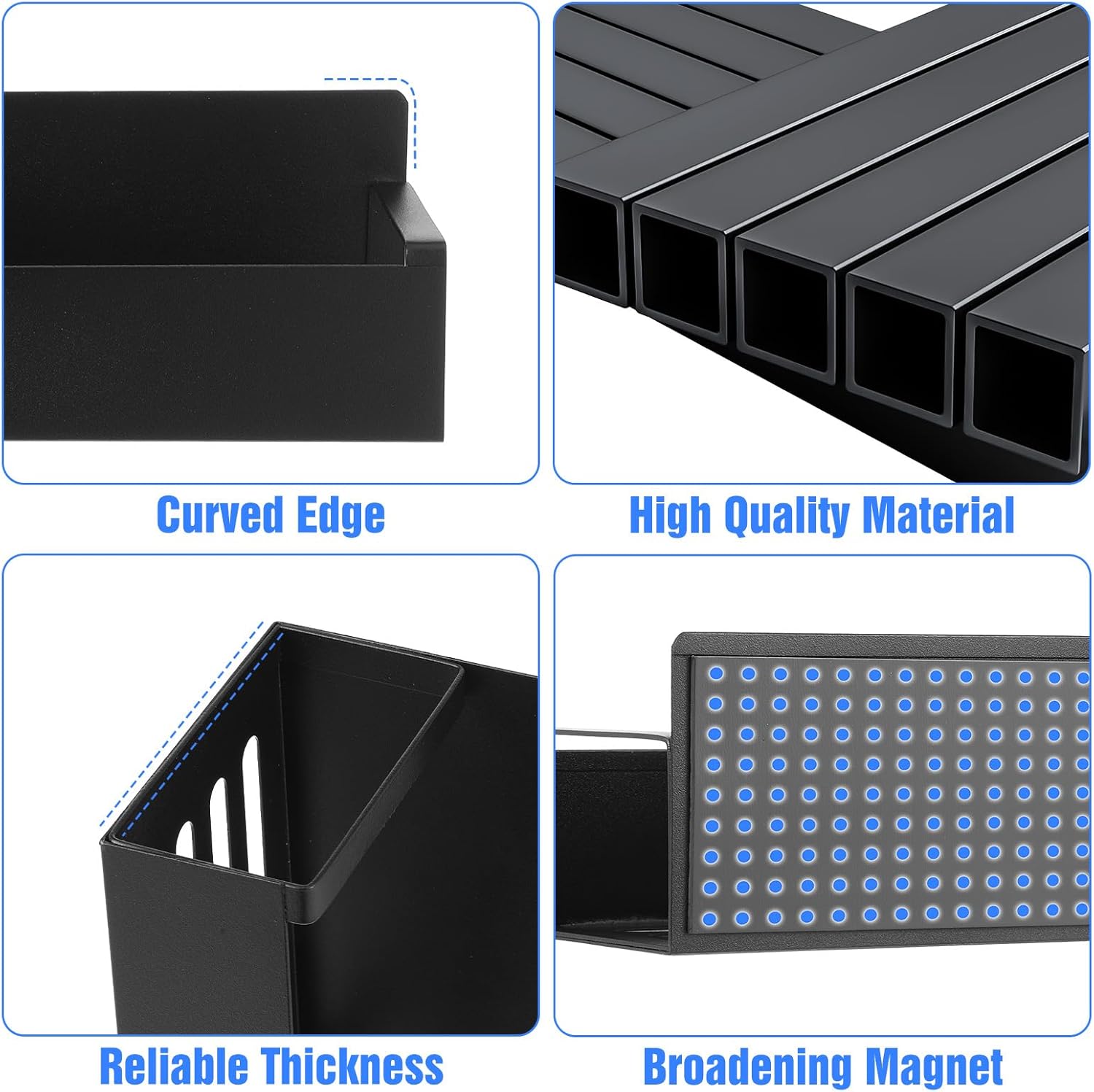 2 Pcs Magnetic Spice Rack for Refrigerator,Heave Duty Magnetic Shelf for Kitchen,Magnet Book Shelf for Whiteboard,Space Container,Drill Free, Black