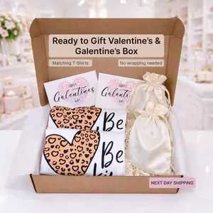 Personalized Valentine’s & Galentine’s Gift Box for Her, Best Friend Gift Set with Matching T-Shirts, Ready to Gift, Valentine Day Gift Now