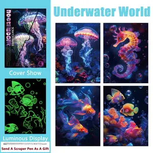 4 Sheets/lot Glow-In-The-Dark Scratch Paper Set, Creative Underwater World Design, Colorful Stress Relief, DIY Drawing Kit Gift Decor