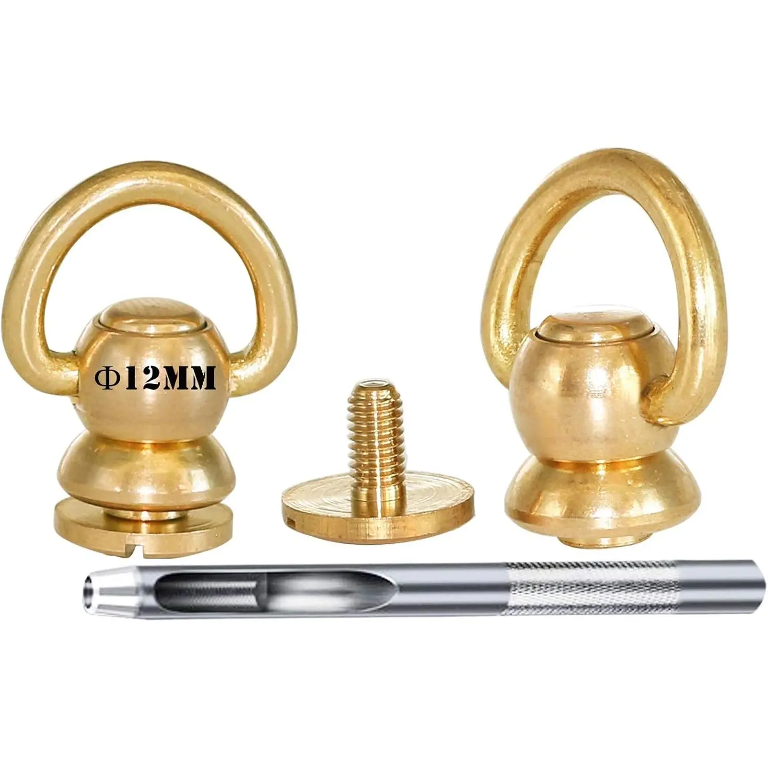 2pcs 360 Rotatable Big D Ring Brass Rivets Chicago Screw Studs, DIY Hardware for Leather Belt Handbag Purse Shoes Jeans Collar Motorcycle Furs
