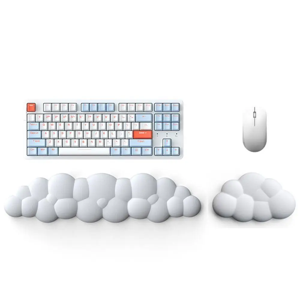 Keyboard Wrist Rest & Mouse Wrist Rest, Ergonomic Memory Foam Wrist Rest, Cloudy Design Silicone Mouse Pad Set for Office & Home, Fun Desktop Accessor