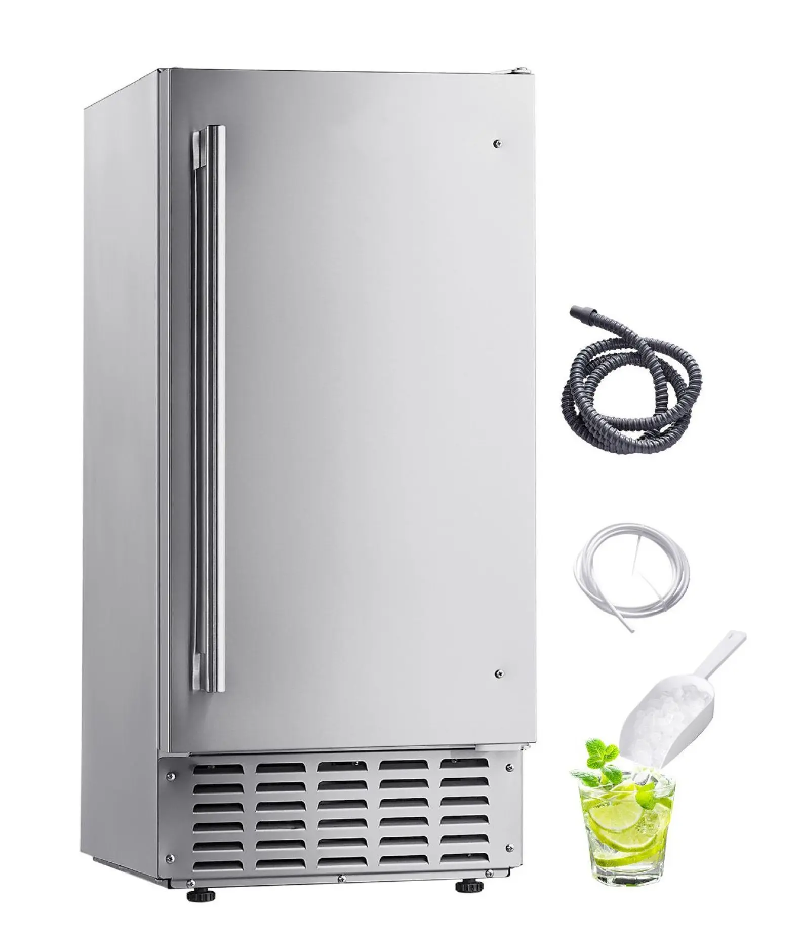 Nugget Ice Maker, 66lbs/Day Undercounter Built-In Ice Machine - Stainless Steel Reversible Door - Freestanding Commercial Home Kitchen Electric Drain Default