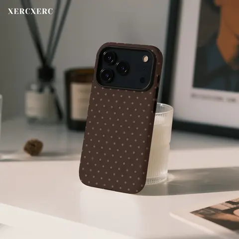 Brown Polka Dot 2-in-1 Cellphone Case - PC Hard Shell + TPU Soft Liner, Magnetic Matte/Glossy Casing, Shockproof Protection Accessory for iPhone 11 12 13 14 15 16 16e 17 Pro ProMax Air & Galaxy S26 S25 A56 A5x (Daily Use & Gift)