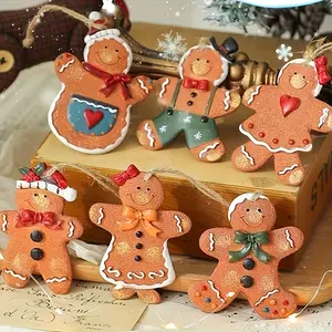 7Pcs Resin Gingerbread Man Pendants Lovely Christmas Ornament Decor for Kitchen Living Room Tree