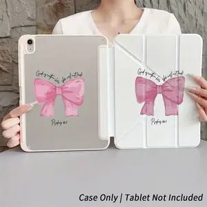 Elegant Pink Bow-Print Tablet Case With Pen Slot Multi-Angle Stand For 10th 11th Gen iPad Air Pro Mini 6 7 8.3 11 13 Inch M4 iPad Pro Air 2024 Spring Easter Gift