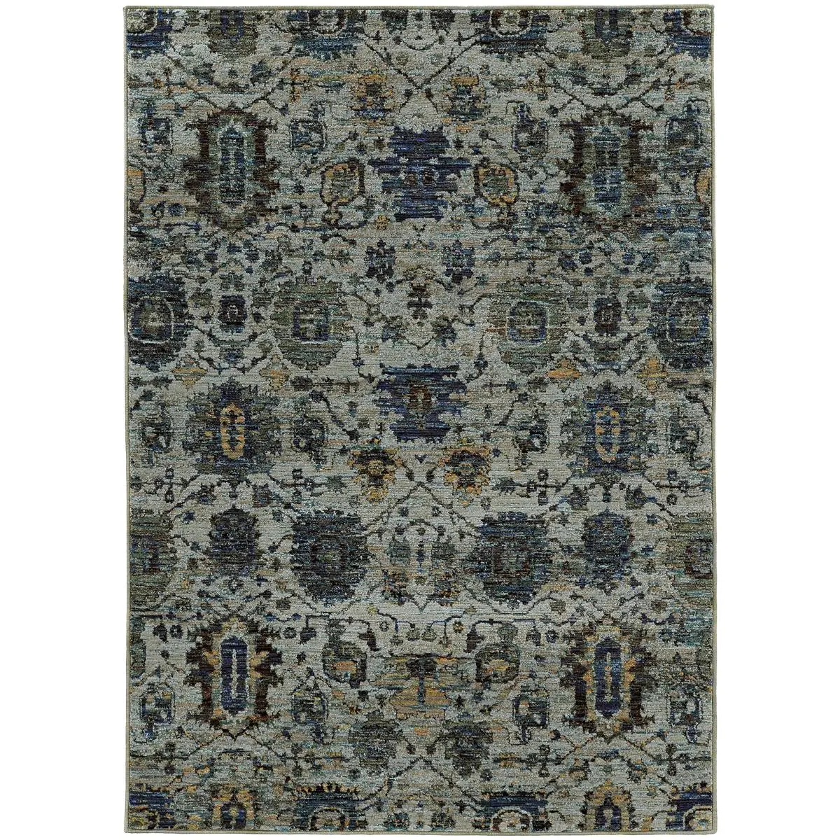212 MAIN Andorra 7120A Machine-Woven Soft Pile Rug - Oriental Weavers, 2x3 Rectangle, Blue-Navy Nylon Blend, Traditional Clothing-Inspired Oriental Motif, Traditional Look, Vintage Soul, Indoor Use, Oblong Area Rugs, Vintage-Inspired Area Rugs