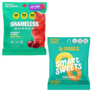 Shameless Snacks & SmartSweets Duo Pack – (So Beary Cherry + Peach Rings) Low Sugar Keto Gummy Candy Variety | Low Calorie, Gluten-Free, Low Carb Treats