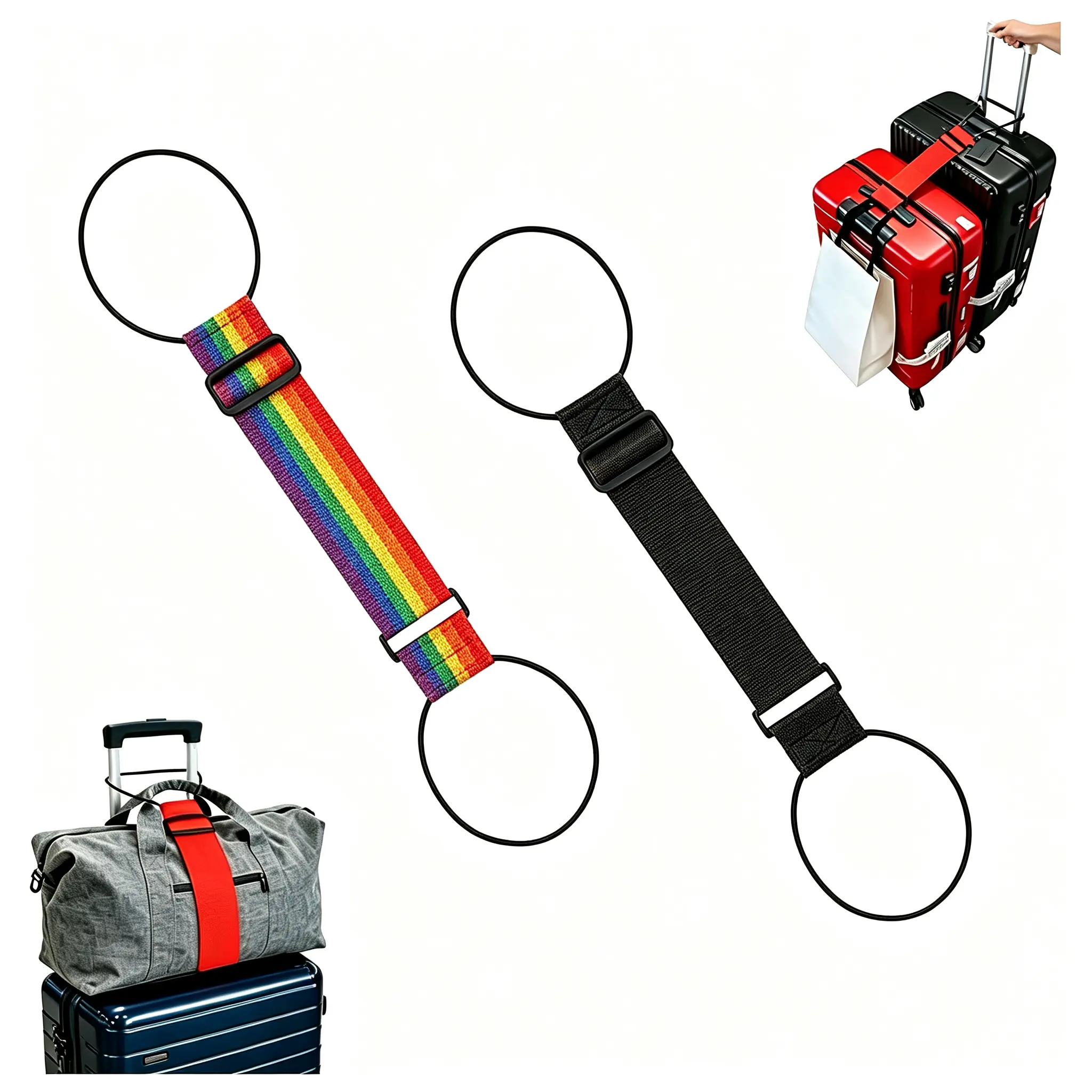 2 Pack Multi Use Adjustable Luggage Connector Straps, Anti-Theft Secure Organize Suitcase Gripper Holder Belt, Elastic Soft Travel Attachment Straps for Connect Two Luggage, Durable Travel Essentials Accessories for Men Women