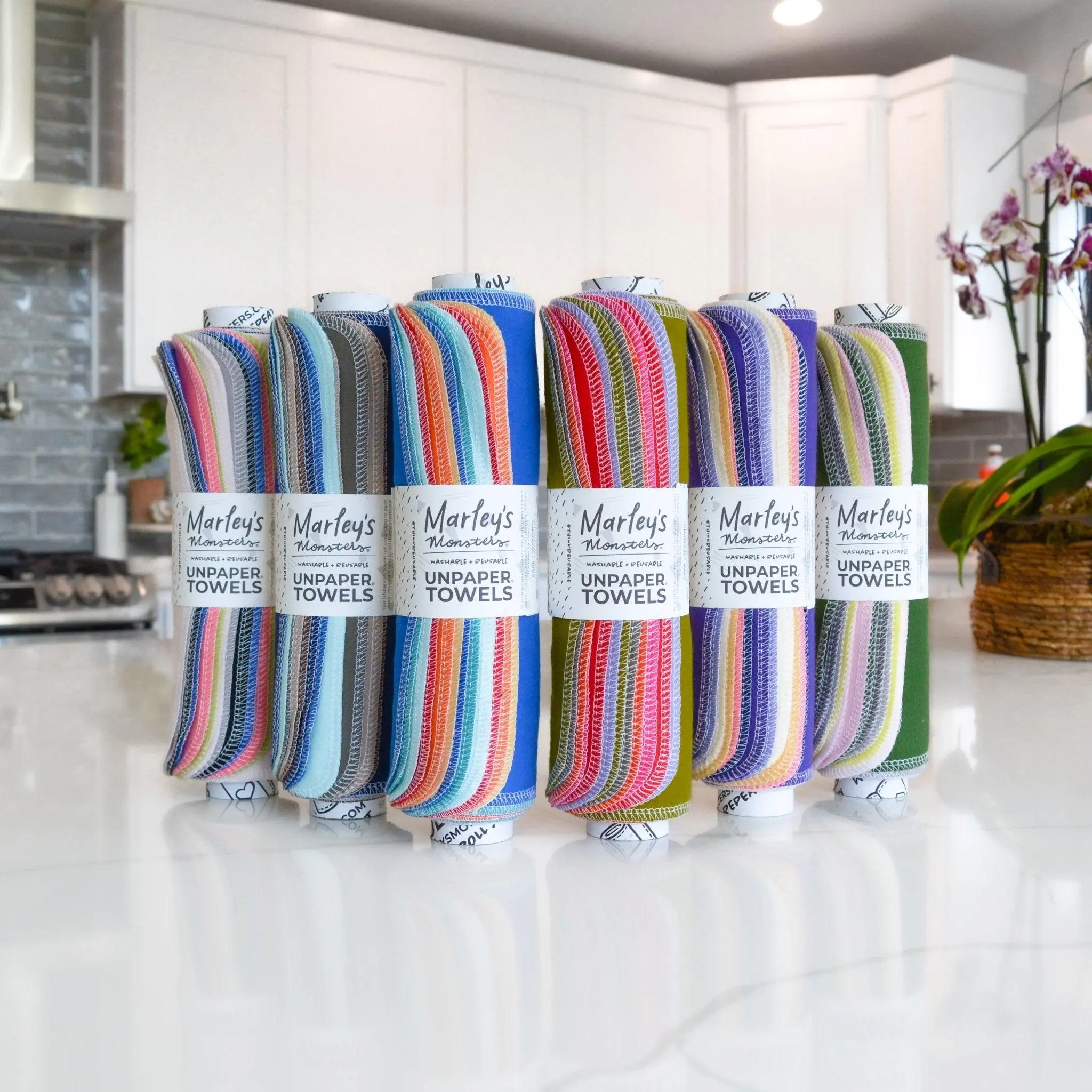 Marley's Monsters UNpaper Towels: Specialty Color Mixes - 12 or 24 Count Roll - Reusable Cotton Flannel Paper Towels Alternative to Disposable Options Pack Cleaning