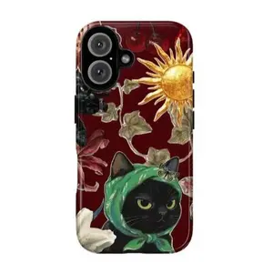 Vintage Cat Phone Case for iPhone 17 ProMax Plus Air 16 15 14 13 12 11 X XR & SamsungS25 S24 S23 S22 Ultra, Aesthetic Protective Cover Whimsical Black & White Kitty Artwork Cute Cat Lover Gift