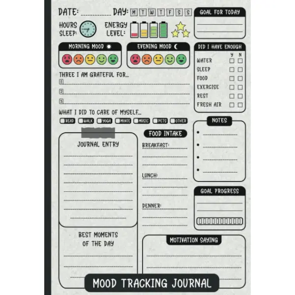 Guided Wellness Journal - Daily Mood Tracking Paperback (English, Daily Use, Date/Day) | Track Mood, Energy, Sleep, Food Intake, Goals for Health & Mental Health Monitoring, Guided Journal