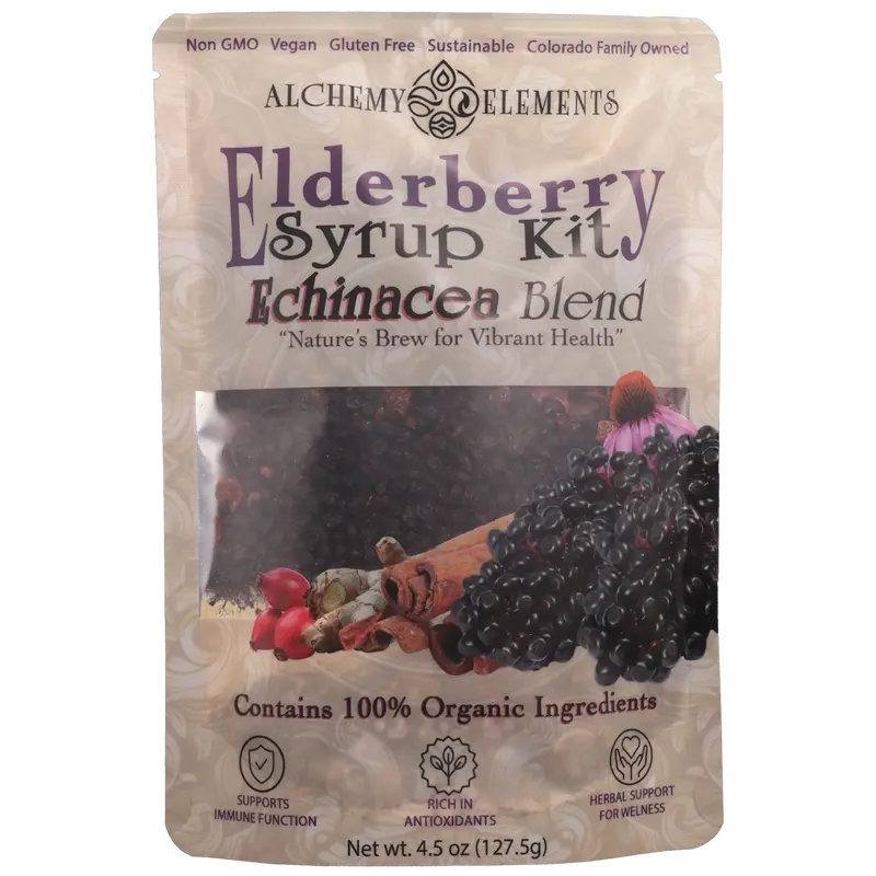 Organic Elderberry Syrup DIY Kit w/ Echinacea Makes 32 oz with Rose Hips, Ginger & Cloves | Alchemy Elements