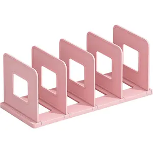 Desk File Sorter Vertical Desktop File Folder Organizer 4 Section Plastic Book Holder Adjustable Shelf Dividers Closet Purse Handbag Mail Binder Organizer Magazine Rack Stand Bookshelf (Pink)