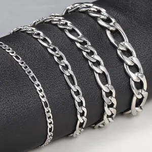 Stainless Steel Figaro Chain Lobster Bracelet 7"-10" Men Women 3-12mm N70