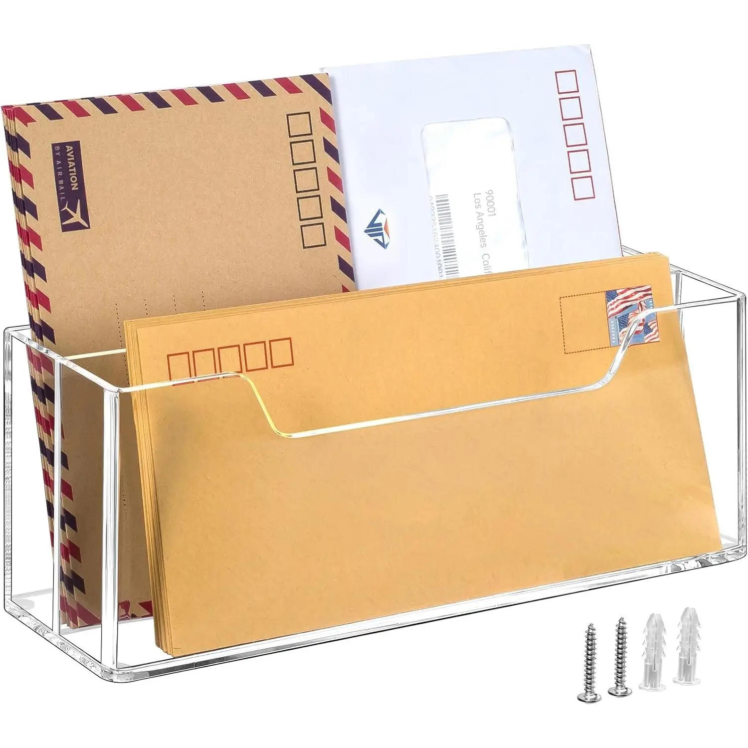 Mail Organizer Wall Mounted, Hanging Letter Holder with 2 Slots for #10 Envelopes, Desk Organizer Basket for Table Home Office