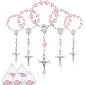 30 Pieces Baptism Rosary Catholic Mini Rosaries Baptism Favors for Guests Party Favors Rosary Beads 30 Pcs Organza Bags for Christening Weddings First Communion Gift(Pink)