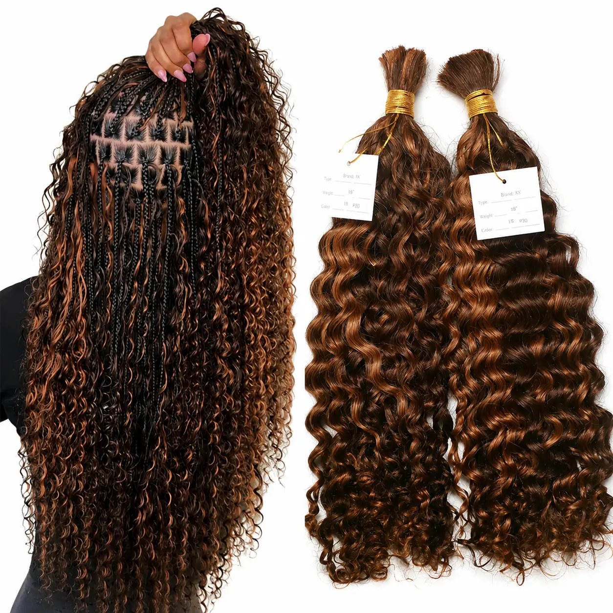 Color 4 30 Bulk Human Hair For Braiding Bulk Curly Human Hair Extensions For Boho Braids No Weft Bundles 16 18 20 Inch Curly Hair Weaves Boho Curls