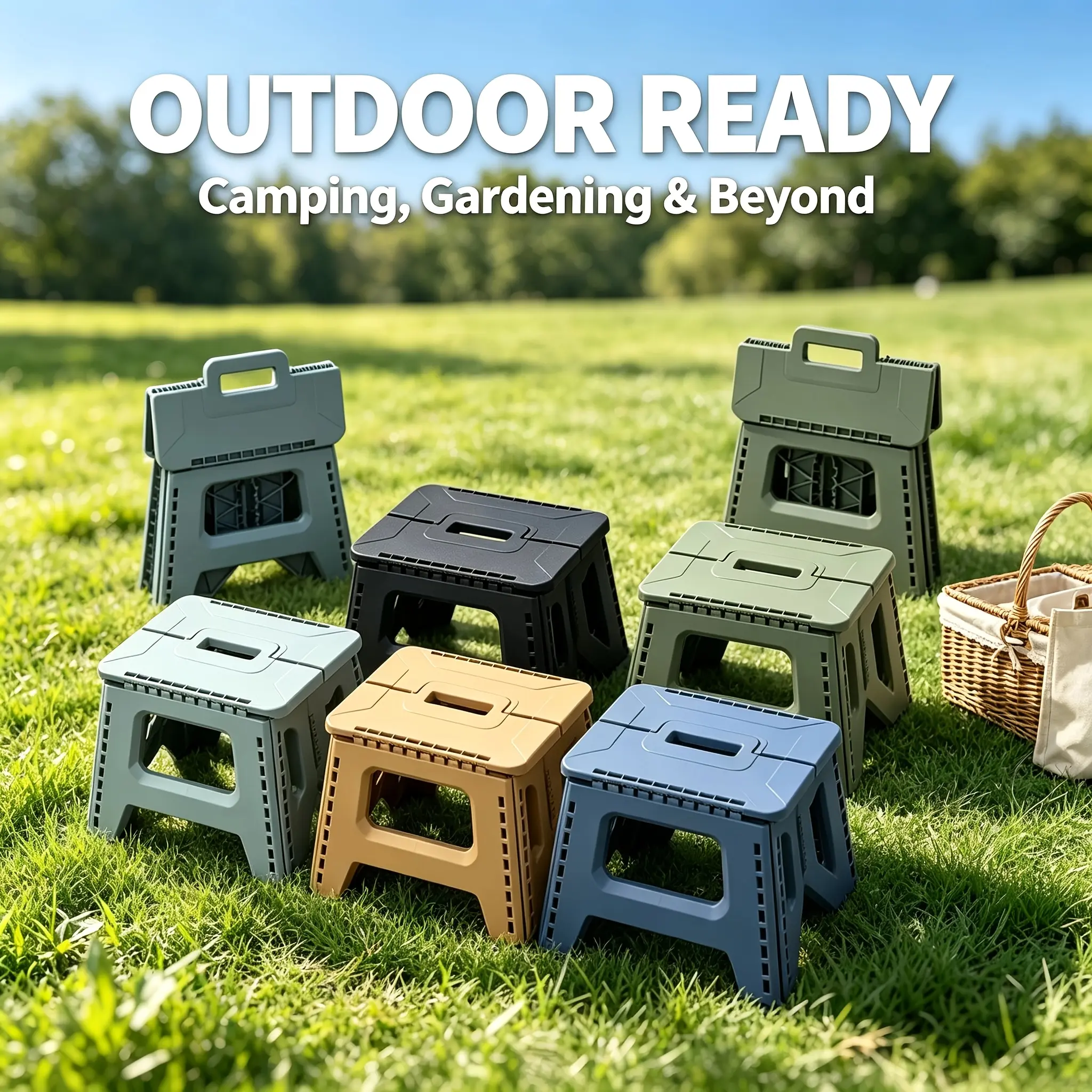 Portable reinforced folding small bench, installation-free quick opening and closing portable low stool, high-strength stable frame can store seats, camping, gardening, picnic, fishing, short-distance travel indoor and outdoor multi-functional bench