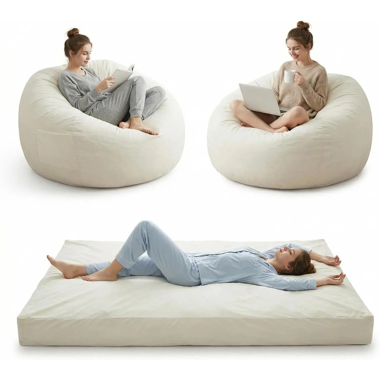 Garvee Bean Bag Chair and Bed in One – Convertible Bean Bag Bed for Adults, Large Lounge Chair with Removable Cover, Beanbag Chair with Filler, Floor Couch Sofa for Living Room, Bedroom, Dorm Room